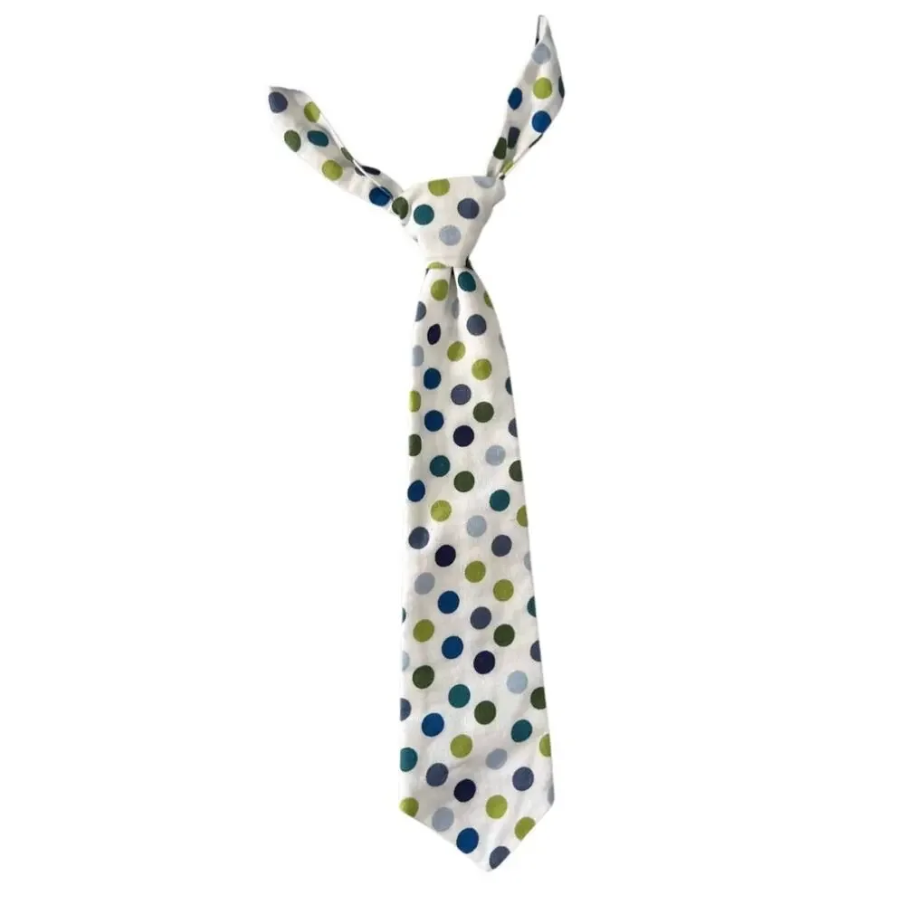 Boys Adjustable‎ Neckties Set of 2 Green White Polka Dots Chevron 2-5 Years Old